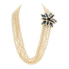CHANEL Vintage 1983 Four Strand Pearl Necklace w/Flower Pendant 4