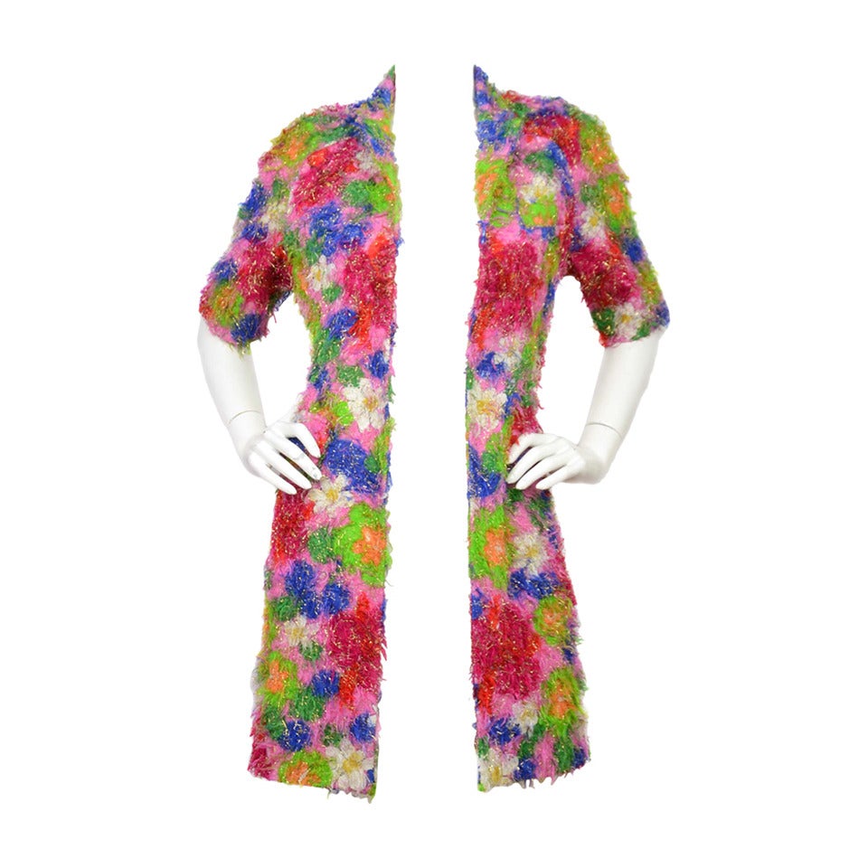 MARNI Fringed Multicolor Floral Shortsleeve Coat Dress sz 40