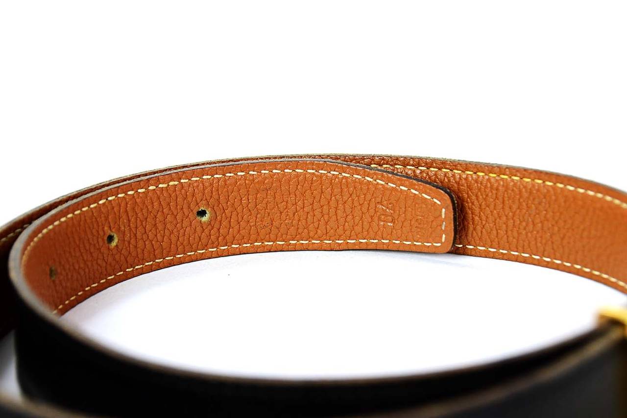 HERMES Narrow Black Box and Tan Togo Leather Belt w/ Gold H Buckle c.2003 In Excellent Condition In New York, NY