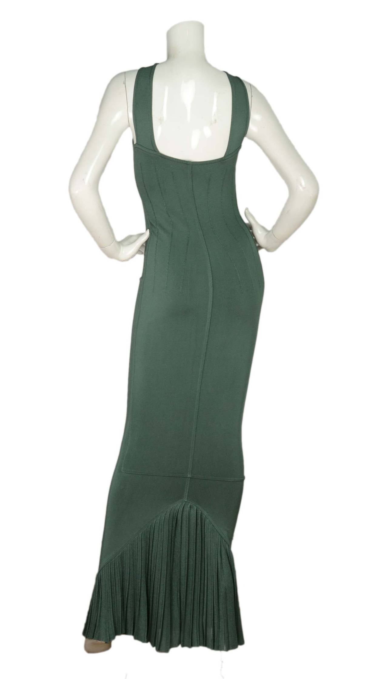 ALAIA Green Sleeveless Gown w/Ruffle Detailing at Hemline sz S In Excellent Condition In New York, NY