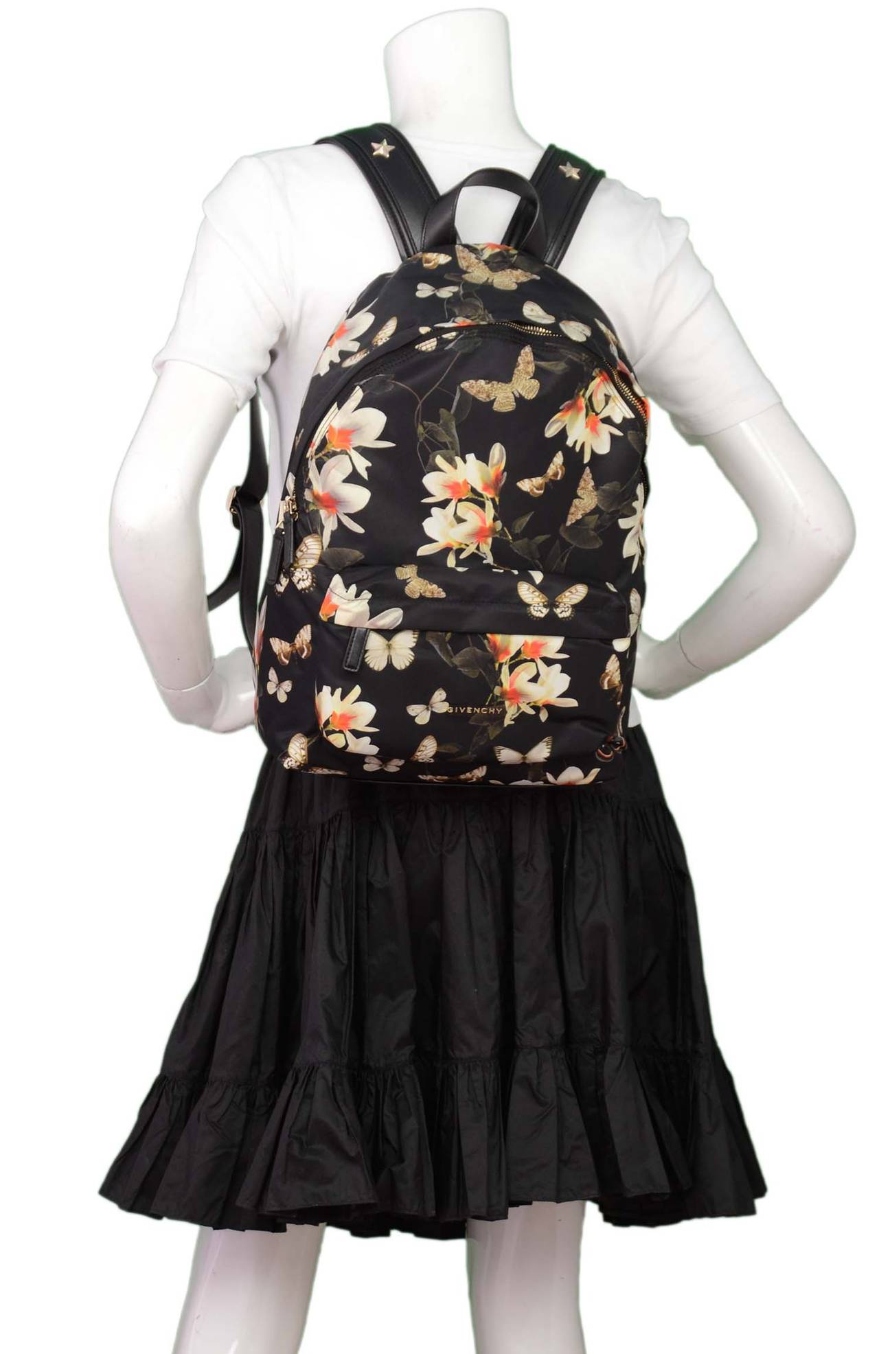 GIVENCHY Floral & Butterfly Print Black Nylon Backpack rt $1, 320 3