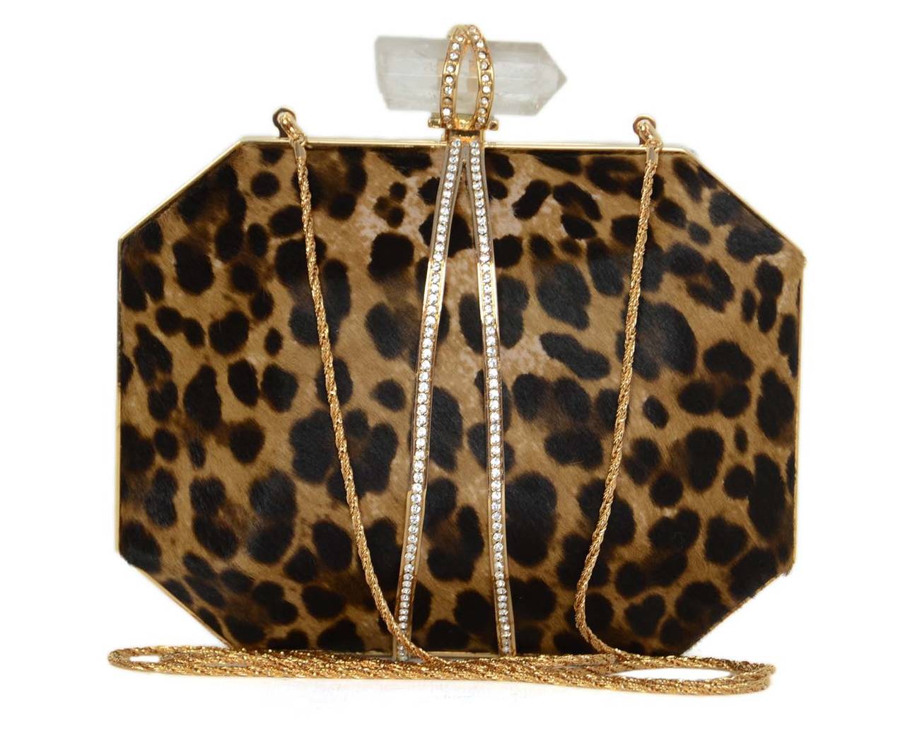 Brown MARCHESA Iris Leopard Print Calf Hair Box Clutch rt. $1, 895