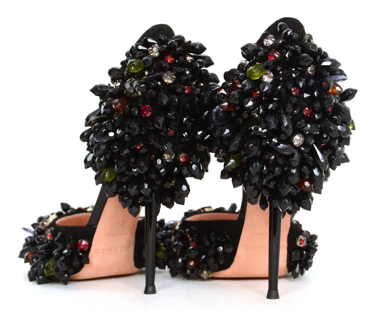 Women's ROCHAS Black Embellished Pointed Toe Pumps sz 39 rt. $2, 075