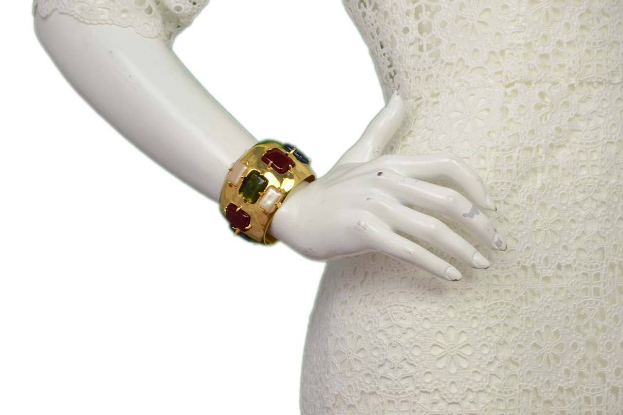 CHANEL Vintage 1997 Gold Cuff w/Red, Green, Blue & Ivory Stones 1