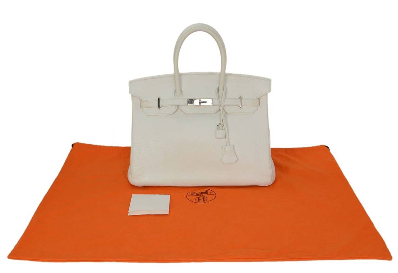 HERMES 2007 White Clemence Leather 35 cm Birkin Bag 3