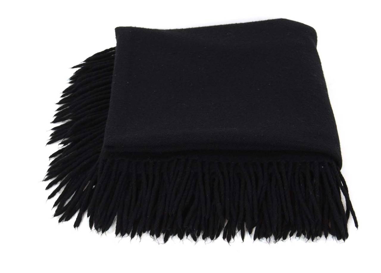 HERMES Black Cashmere Shawl/Throw w/Fringe In Excellent Condition In New York, NY