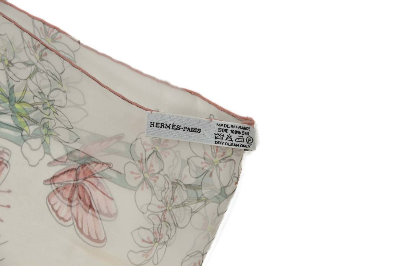 Women's HERMES Pale Pink Floral & Butterfly Silk Scarf
