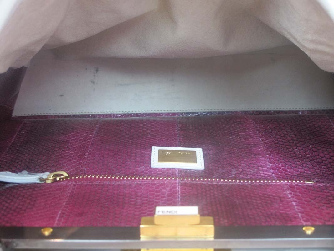 Fendi White Leather Large Peekaboo Bag w Pink Python Lining rt. $5, 620 In Good Condition In New York, NY