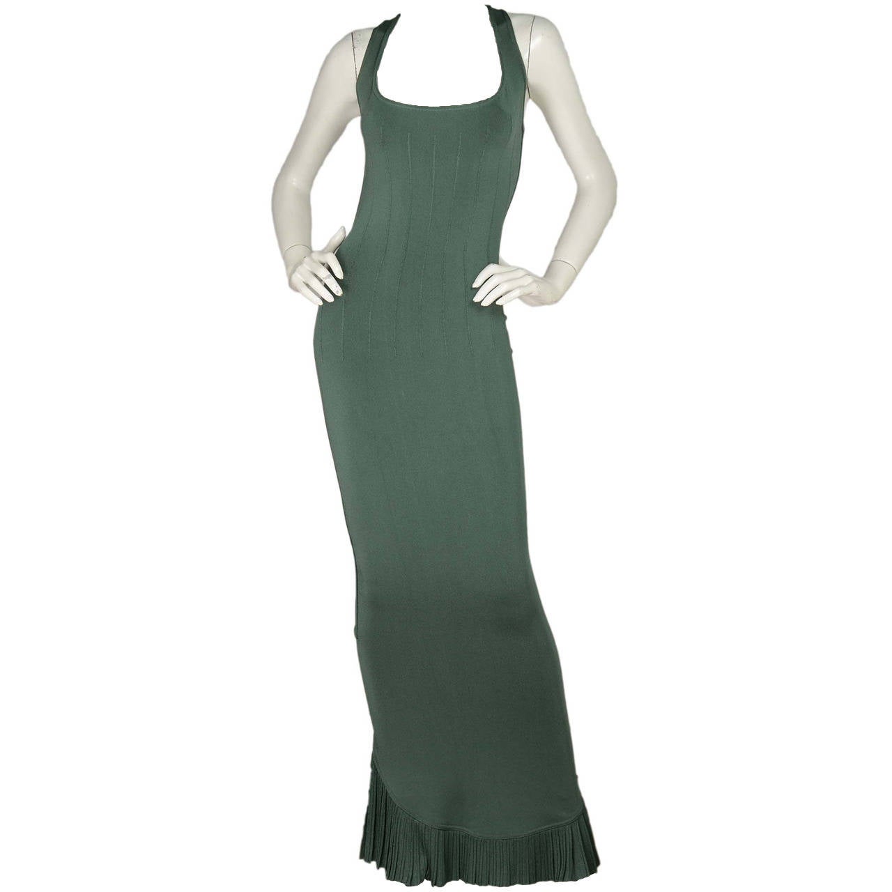 ALAIA Green Sleeveless Gown w/Ruffle Detailing at Hemline sz S