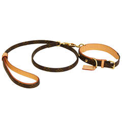 Louis Vuitton Dog Collar and Leash with Metal LV Accessory