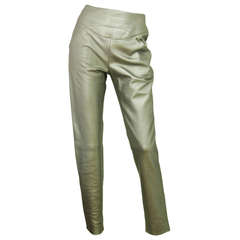 CHANEL Silver Metallic Leather Pants - Sz 4