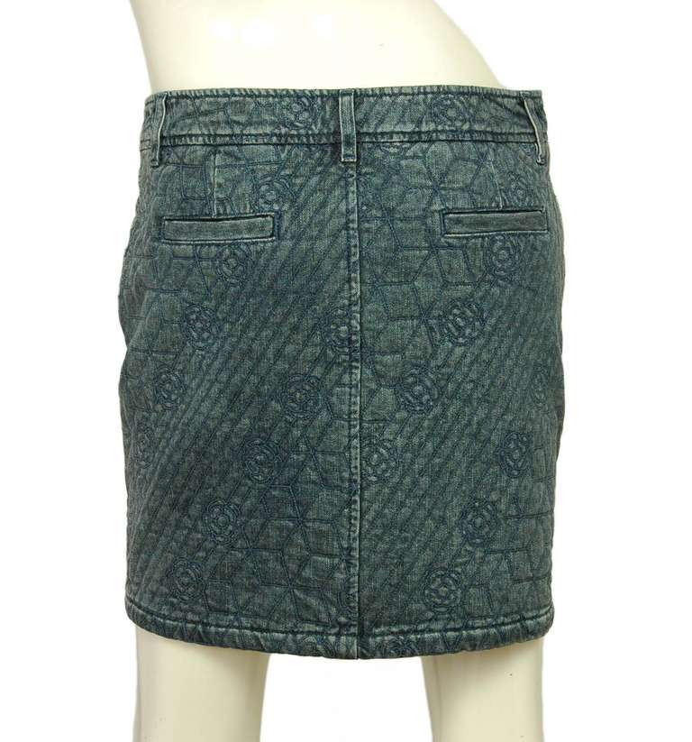 Women's Chanel Camellia Quilted Denim Pencil Skirt sz.40