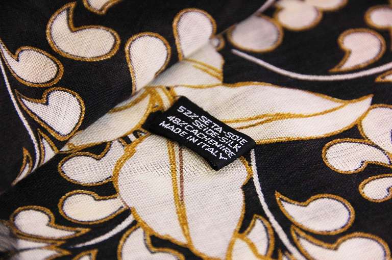 CHANEL Black/Ivory Camelia Print Scarf