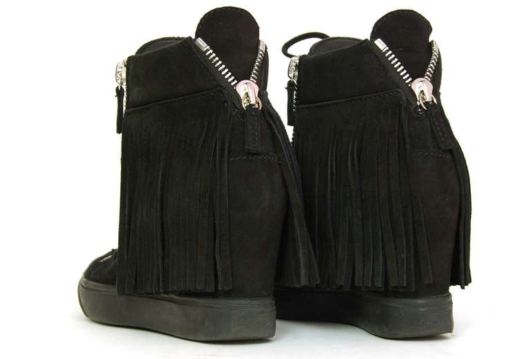GIUSEPPE ZANOTTI Black Suede Wedge Sneakers With Fringe - Sz 6.5 Rt. $875 1
