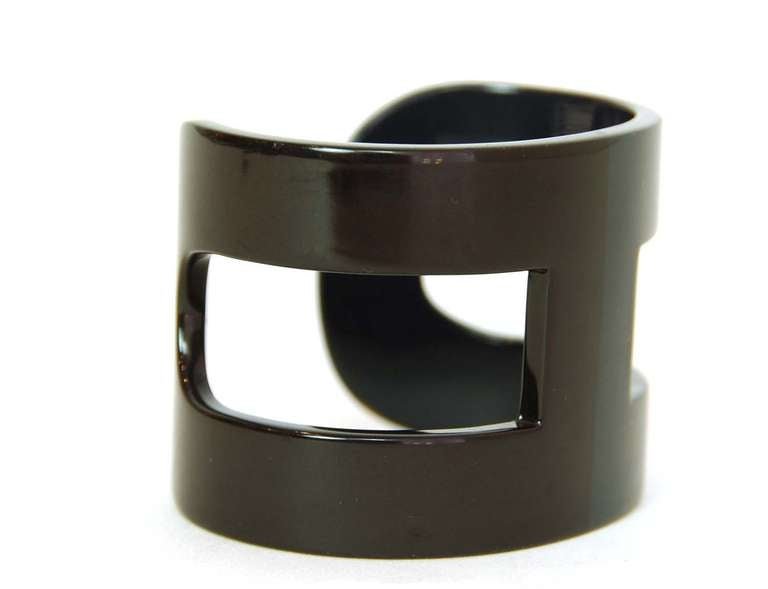 HERMES Grey/Black 2tone Lacquered H Cuff Bracelet at 1stdibs