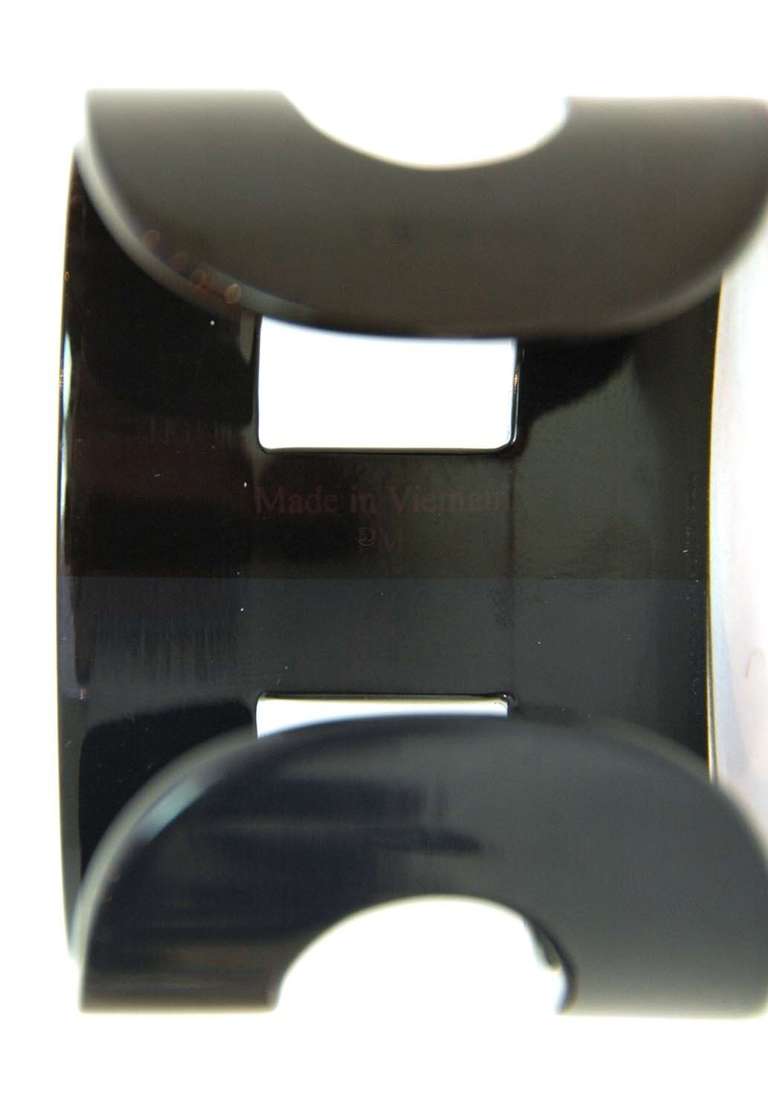 HERMES Grey/Black 2tone Lacquered H Cuff Bracelet at 1stdibs