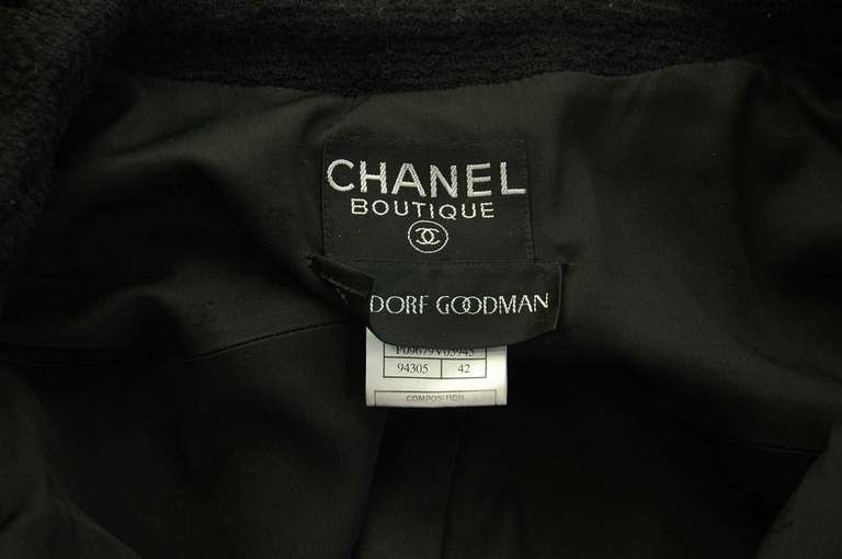 CHANEL 1997 Black Boucle Pleated Skirt/Jacket 2pc Suit w. Ruffle Collar sz.42 3