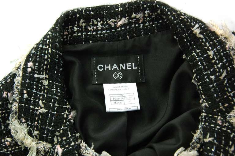 Chanel 2005 Black & White Tweed Dress w. Attached Jacket and Fringe Trim sz.40 In Excellent Condition In New York, NY