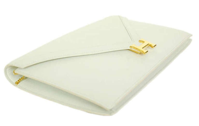 HERMES 1988 Vintage White Swift Leather Convertible Bag/Clutch w Gold H In Excellent Condition In New York, NY