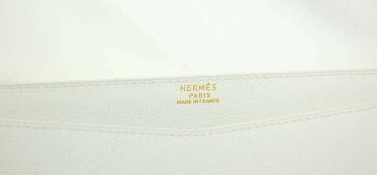 HERMES 1988 Vintage White Swift Leather Convertible Bag/Clutch w Gold H 1