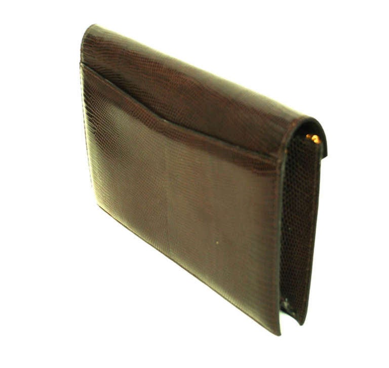 Hermes Brown Lizard H Envelope Clutch Shoulder Bag In Excellent Condition In New York, NY