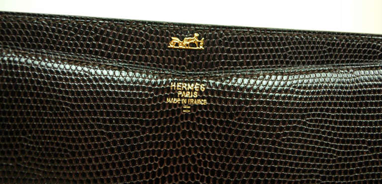 Hermes Brown Lizard H Envelope Clutch Shoulder Bag 4