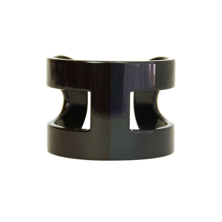 HERMES Grey/Black 2tone Lacquered H Cuff Bracelet at 1stdibs