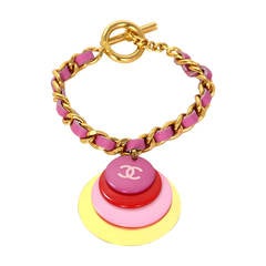 CHANEL 2001 Pink/Yellow Gold Chain Link Bracelet