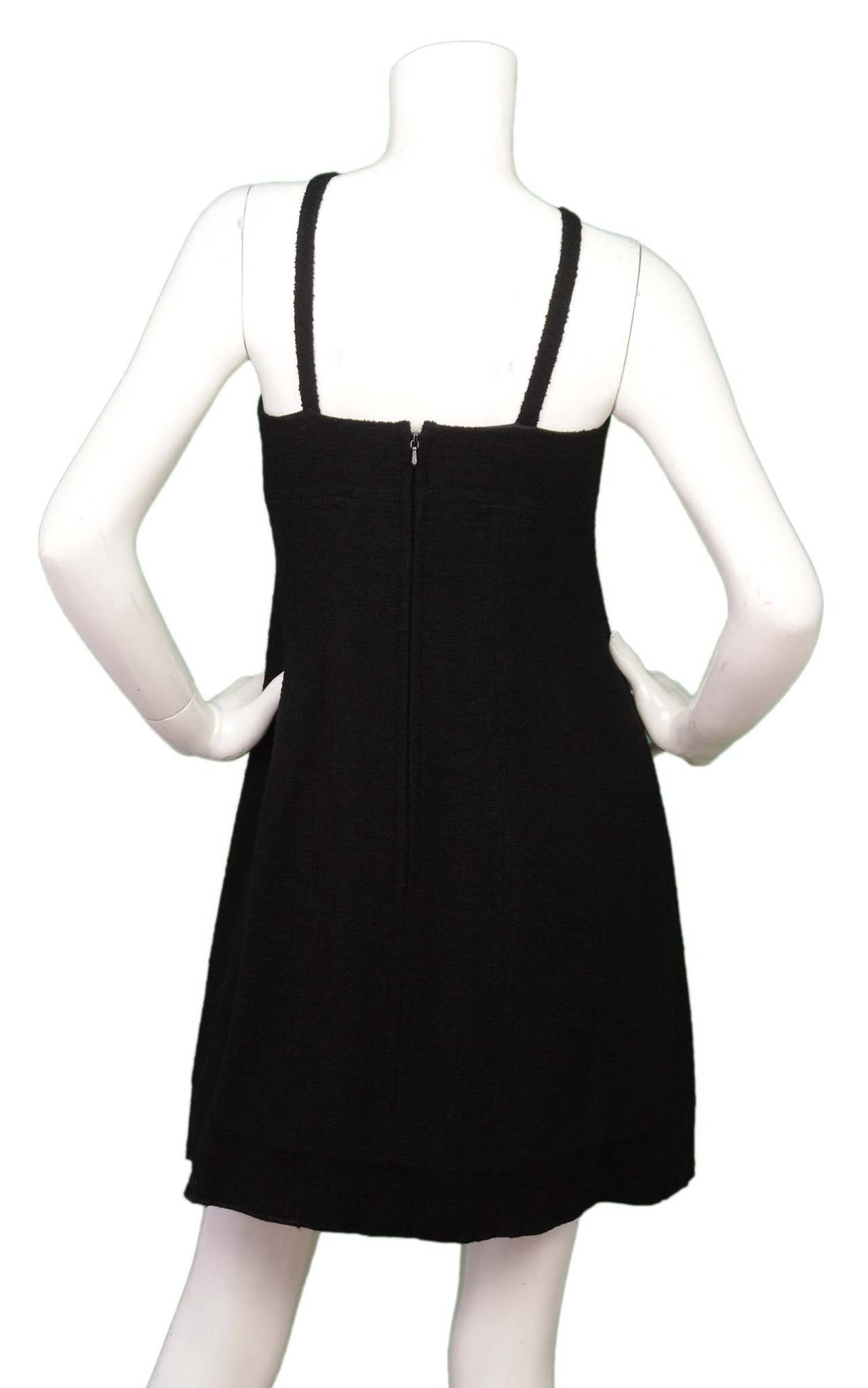 CHANEL Vintage 1994 Black Wool Spaghetti Strap Dress sz 44 In Excellent Condition In New York, NY