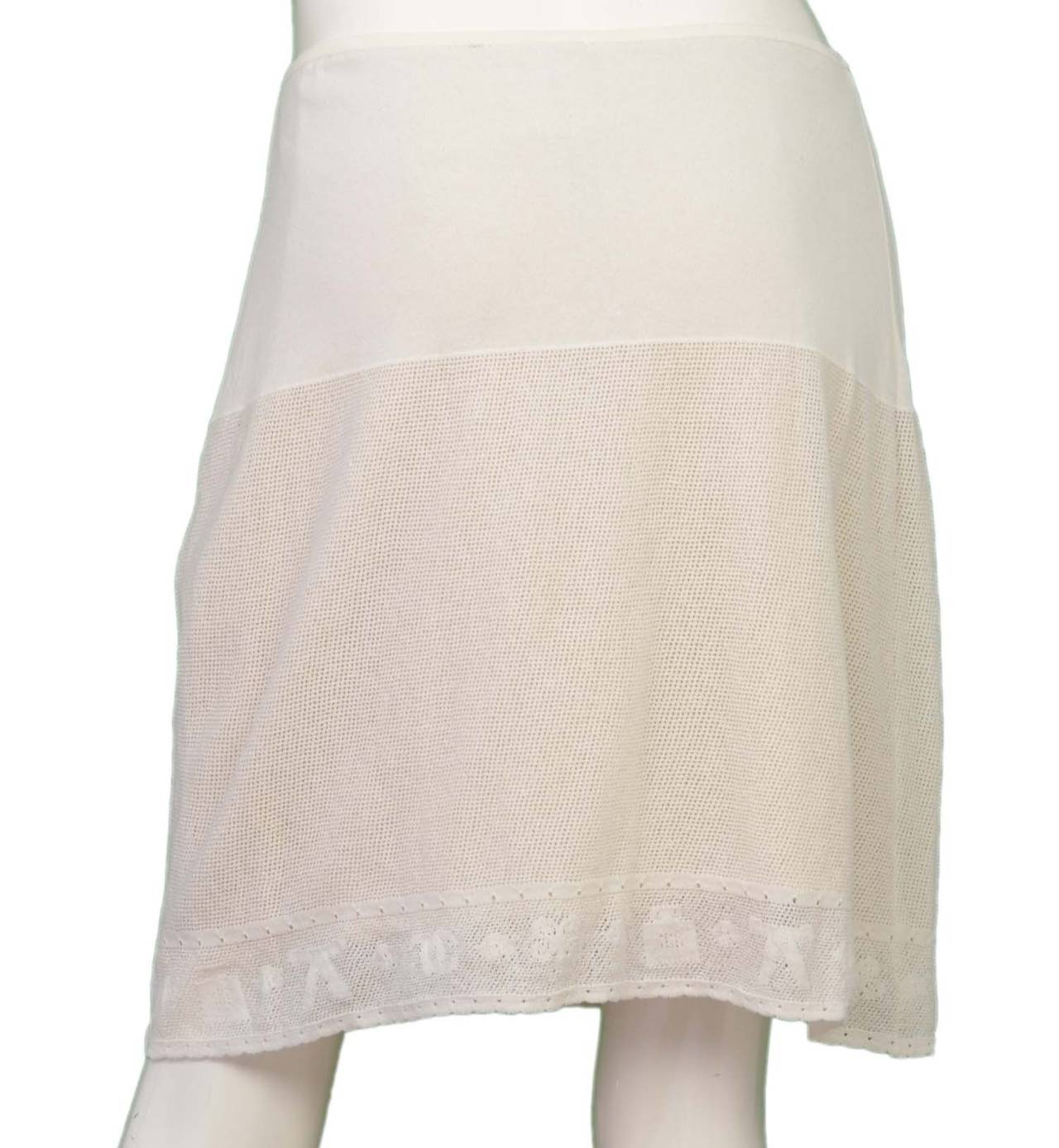 Beige CHANEL 2003 White Perforated Stretch Skirt sz 38