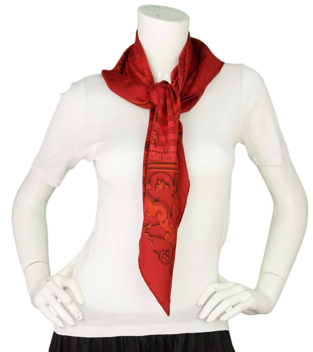 HERMES Red Dip-Dyed Zodiac Print 90 cm Silk Scarf rt. $455 3