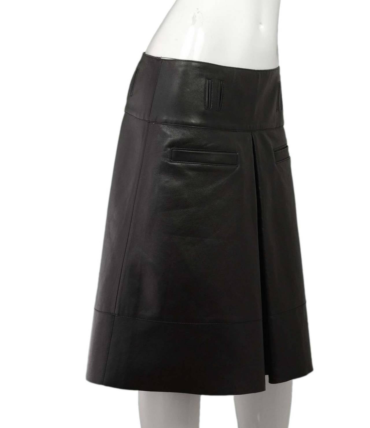 Proenza Schouler Black Leather Pleated A-Line Skirt
Features four belt loops- belt not provided

    Made in: Not given
    Color: Black
    Composition: Leather
    Lining: Black silk-blend textile
    Closure/opening: Side zipper
   