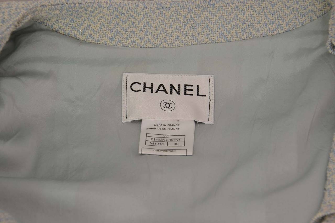 CHANEL 2000 Blue & White Tweed Cropped Blazer sz 40 1