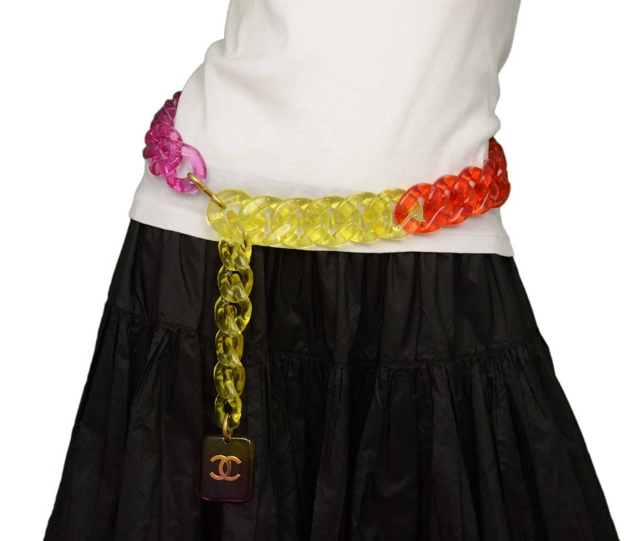 Women's Chanel Vintage '95 Yellow to Pink Gradient Resin Chain Link Belt sz 100