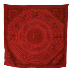 HERMES Red Dip-Dyed Zodiac Print 90 cm Silk Scarf rt. $455