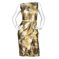 MICHAEL KORS Brown/Olive Green/Beige Silk Brush Strokes Print Dress w/Belt sz. 4