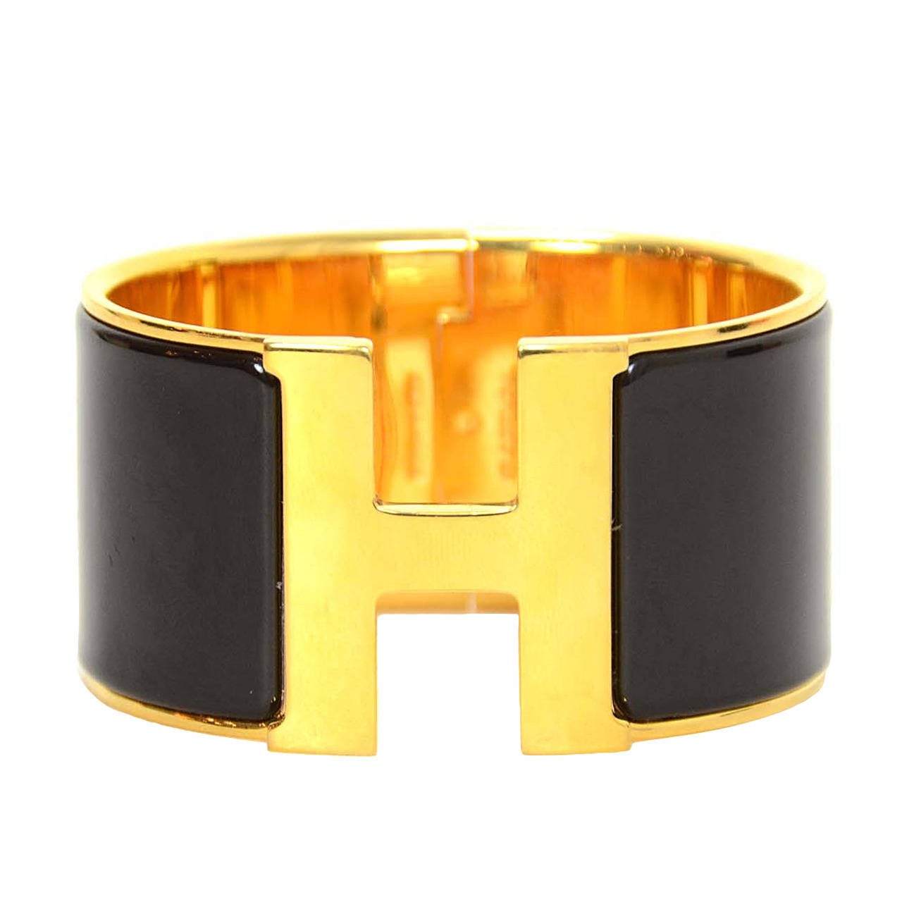 HERMES Black and Gold Extra-Wide Clic-Clac H Bracelet GM