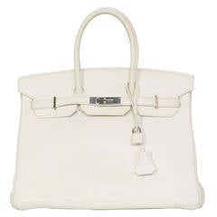 HERMES 2007 White Clemence Leather 35 cm Birkin Bag