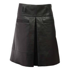 PROENZA SCHOULER Black Leather Pleated A-Line Skirt sz. 10