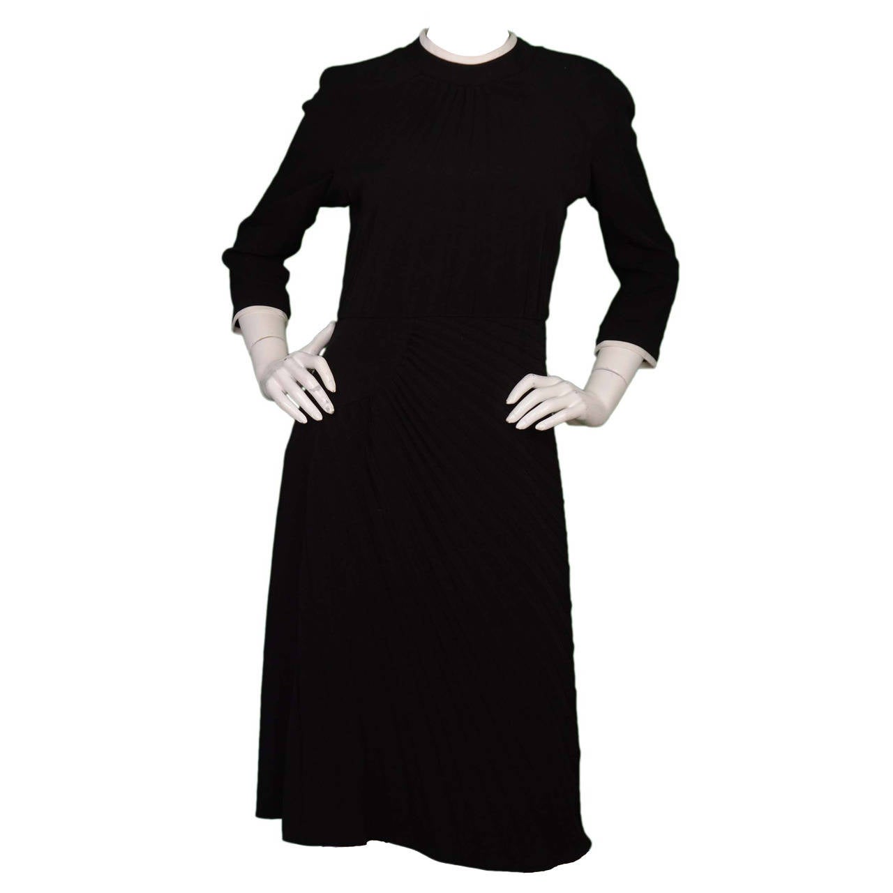 RUE DU MAIL Pleated Black & White 3/4 Sleeve Dress sz 38