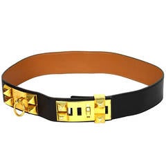 HERMES Vintage 1985 Black Leather Medor Collier De Chien CDC Belt