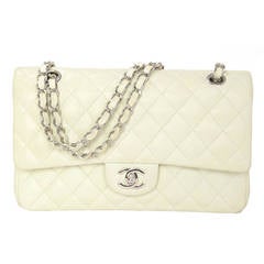 CHANEL 2010 Ivory Caviar Quilted Double Flap 10" Classic rt $4, 900