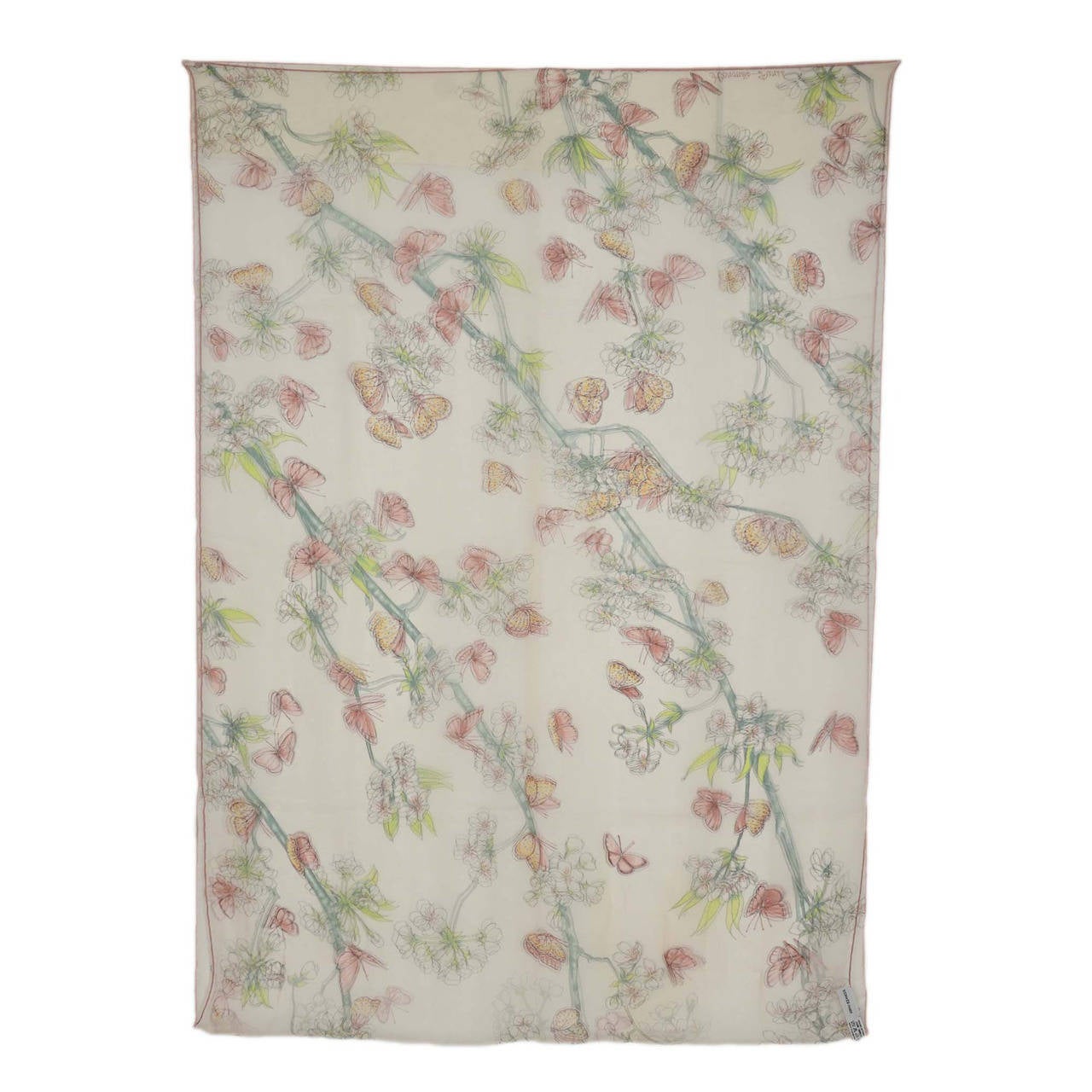 HERMES Pale Pink Floral & Butterfly Silk Scarf
