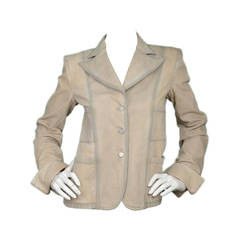 CHANEL 2002 Beige Denim Blazer w/White Buttons sz 38