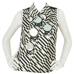 MIU MIU Black//White Silk Sleevelss Stripe Jacket W/Mirrors & Beads-Sz 44