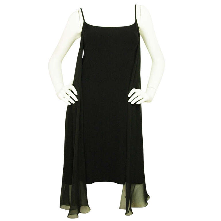 CHANEL 2001 Black Silk Spaghetti Strap Dress w. Shear Side Drapes-Sz 36 ...