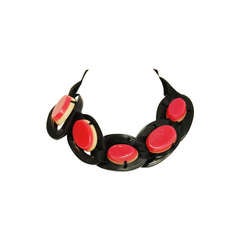 MARNI Black/Pink Resin Stone Necklace On A Ribbon