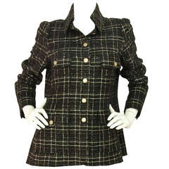 CHANEL Black/White Tweed Jacket With Front Pockets-Sz 10