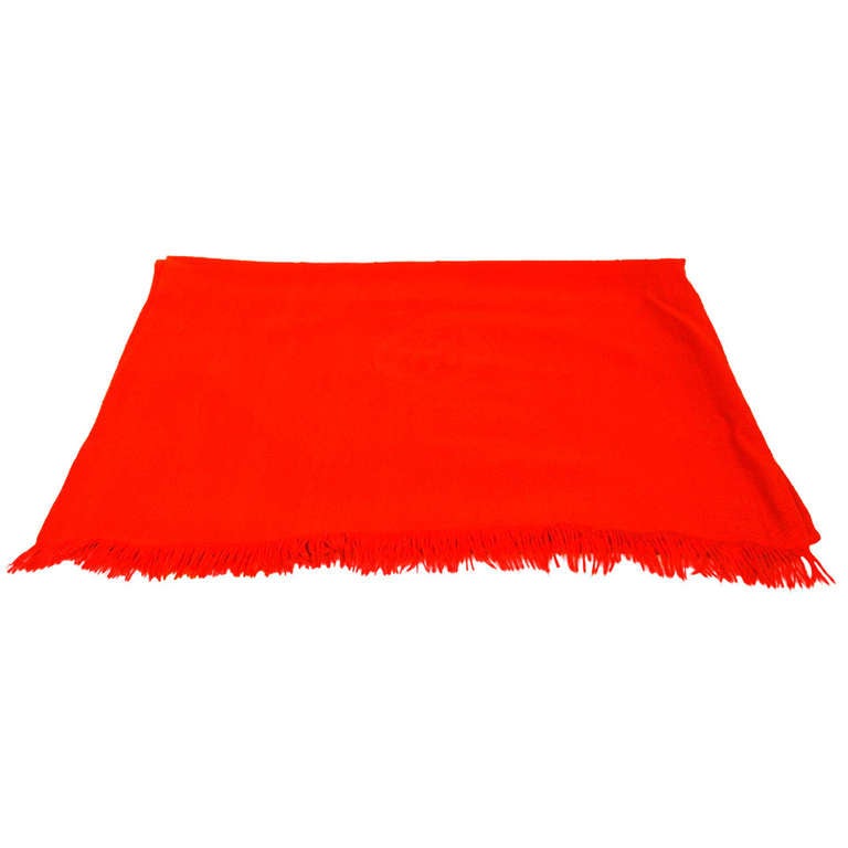 HERMES Orange Cashmere/Silk Shawl With Fringes