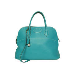 Hermes 2004 Blue Jean Togo Leather 35cm Bolide Bag w. Strap